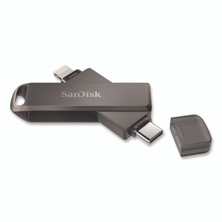 SANDISK CORPORATION IX70N128GAG6 Dual Phone USB 3.2 Type-C/Lightning Flash Drive, 128 GB, Black