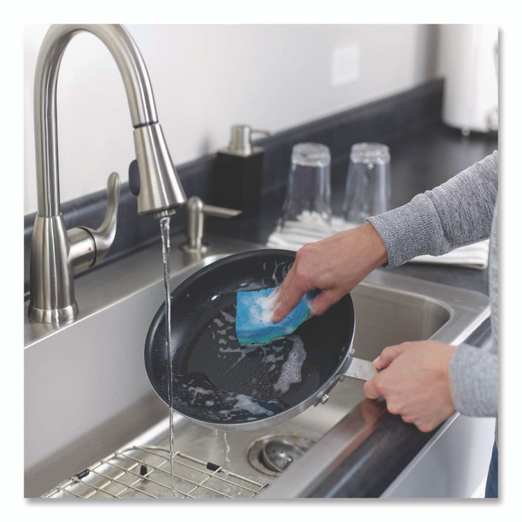 FREUDENBERG HOUSEHOLD PRODUCTS O-Cedar® 169431PK Scrunge Non-Scratch Scrub Sponge, 2.63 x 4.25, 1" Thick, Green/Blue, 2/Pack