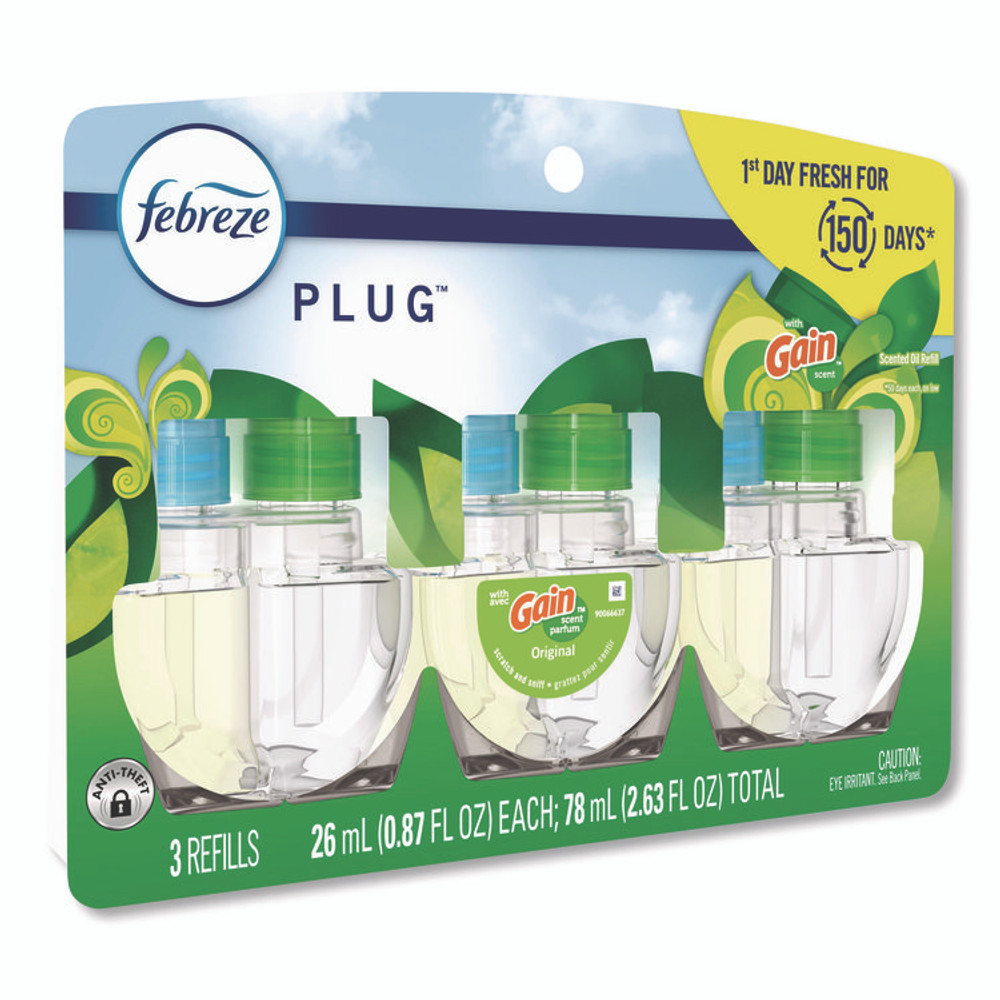 PROCTER & GAMBLE Febreze® 13842 PLUG Air Freshener Refills, Gain Scent, 2.63 oz, 3/Pack, 6 Packs/Carton