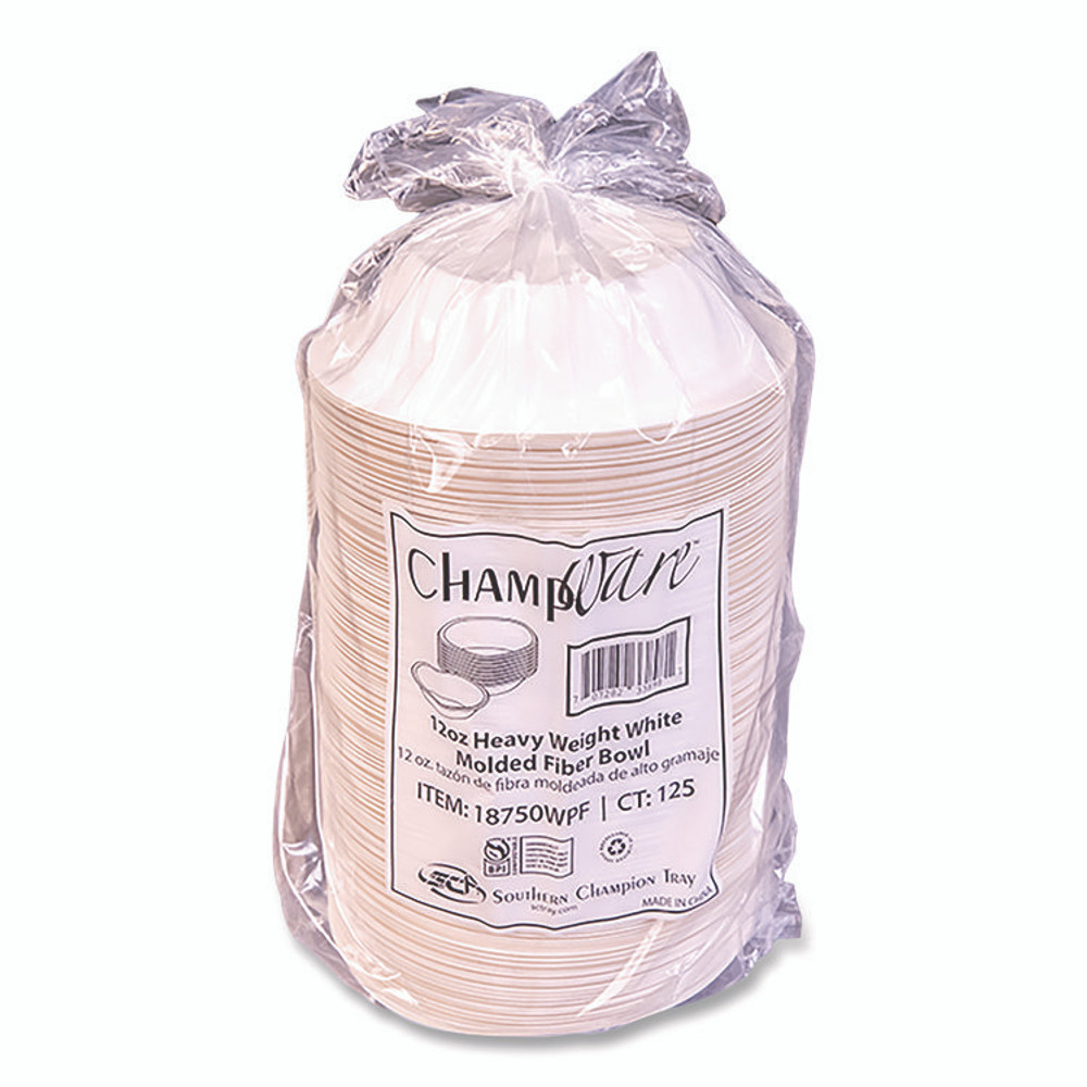 SOUTHERN CHAMPION TRAY SCT® 18750WPF ChampWare Molded Fiber Tableware, Bowl, 12 oz, White, 125/Sleeve, 8 Sleeves/Carton