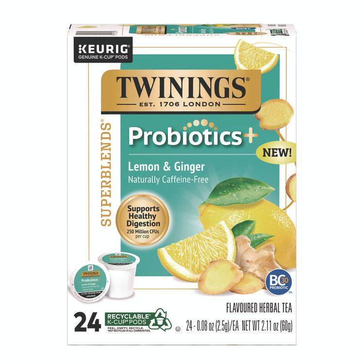 TWININGS NORTH AMERICA INC TNA23050 Probiotics+ Herbal Lemon and Ginger Tea, 24/Box