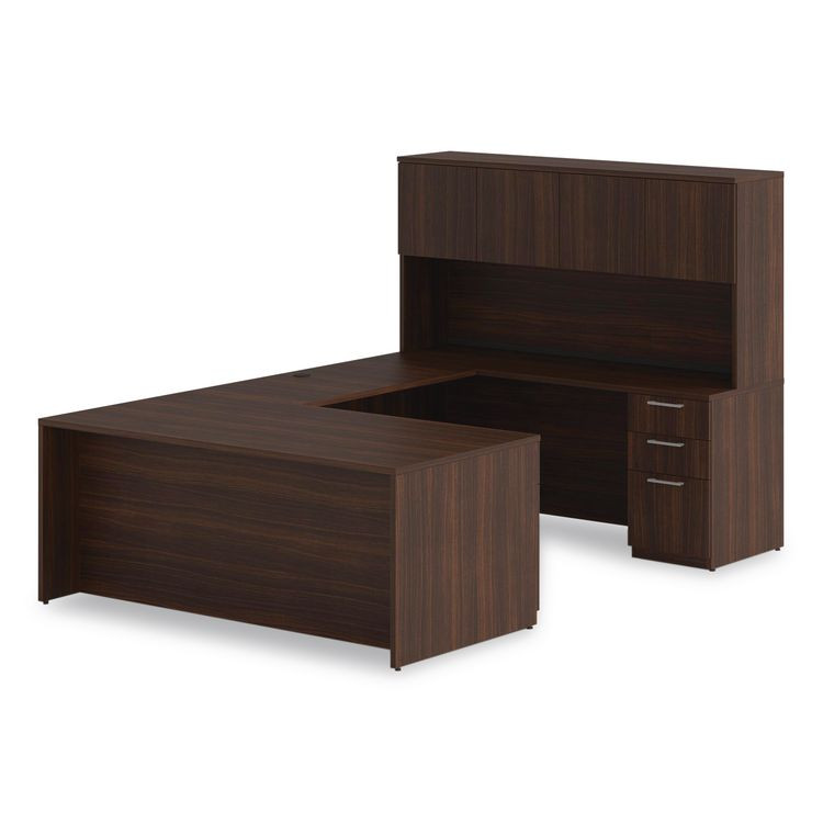 ALERA SVSPL7236MY Alera Seville Series Single Pedestal Desk, Left Pedestal, 72" x 36" x 29", Mahogany