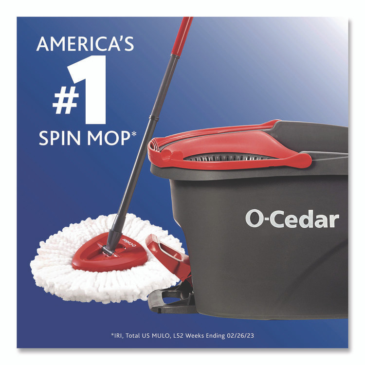 FREUDENBERG HOUSEHOLD PRODUCTS O-Cedar® 148473EA EZWring Spin Mop System, White Microfiber Head, Up to 51" Adjustable Red/Gray Plastic Handle