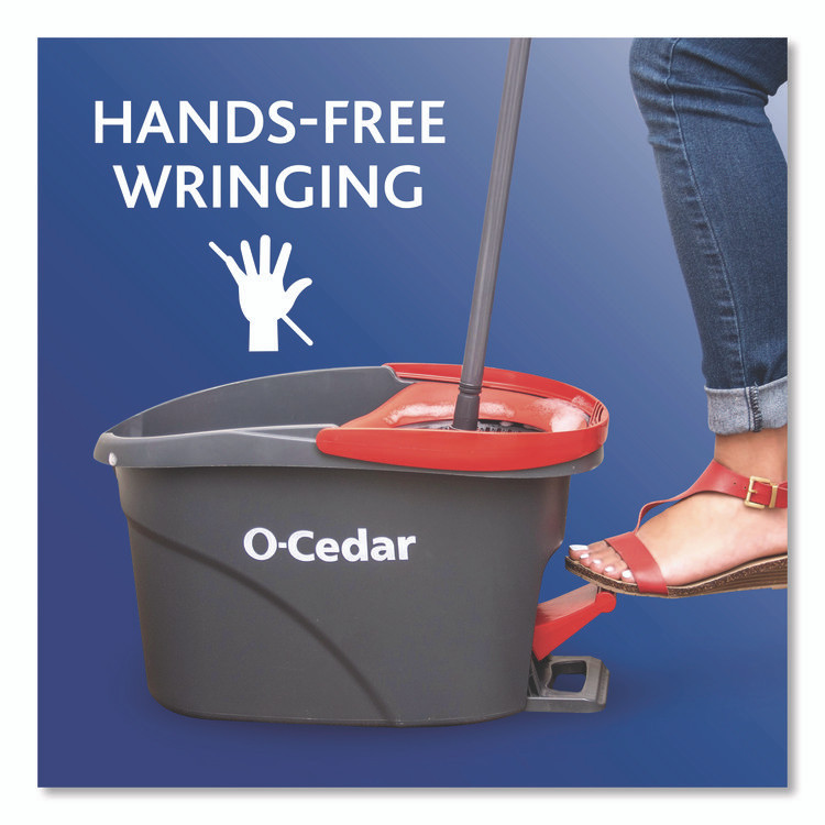 FREUDENBERG HOUSEHOLD PRODUCTS O-Cedar® 148473EA EZWring Spin Mop System, White Microfiber Head, Up to 51" Adjustable Red/Gray Plastic Handle