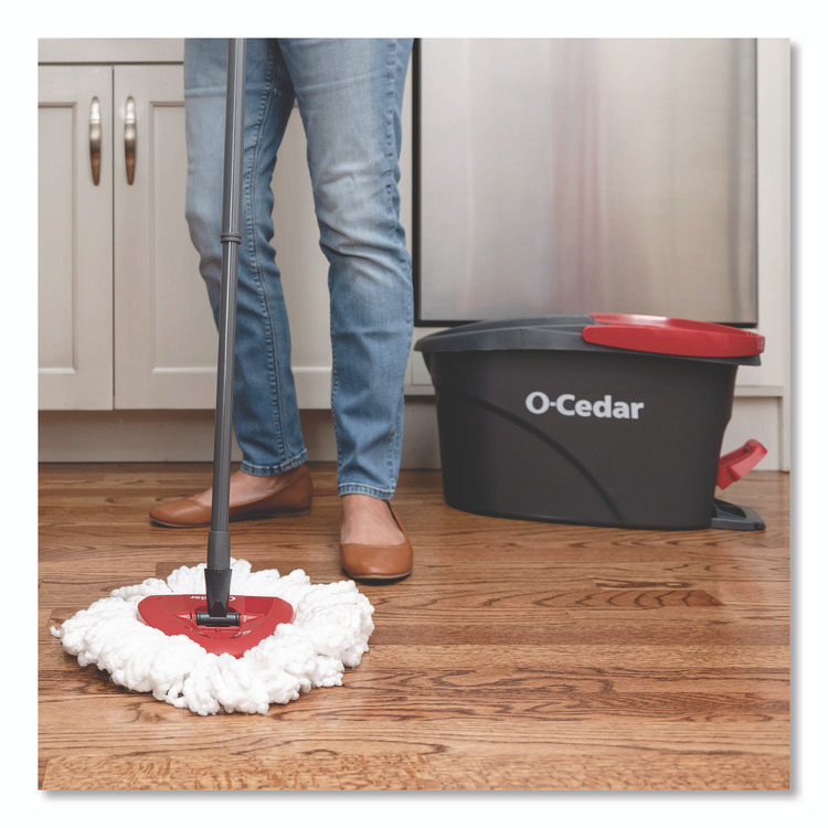FREUDENBERG HOUSEHOLD PRODUCTS O-Cedar® 148473EA EZWring Spin Mop System, White Microfiber Head, Up to 51" Adjustable Red/Gray Plastic Handle