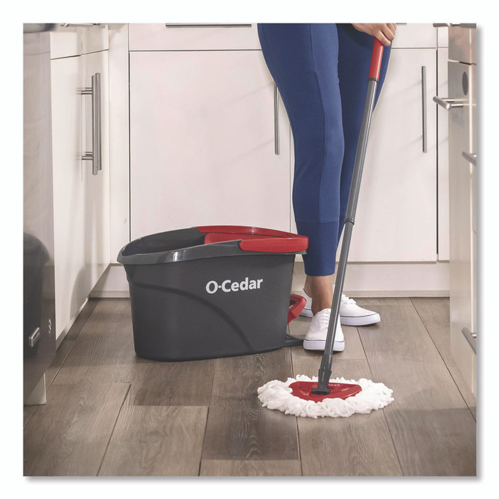 FREUDENBERG HOUSEHOLD PRODUCTS O-Cedar® 148473EA EZWring Spin Mop System, White Microfiber Head, Up to 51" Adjustable Red/Gray Handle
