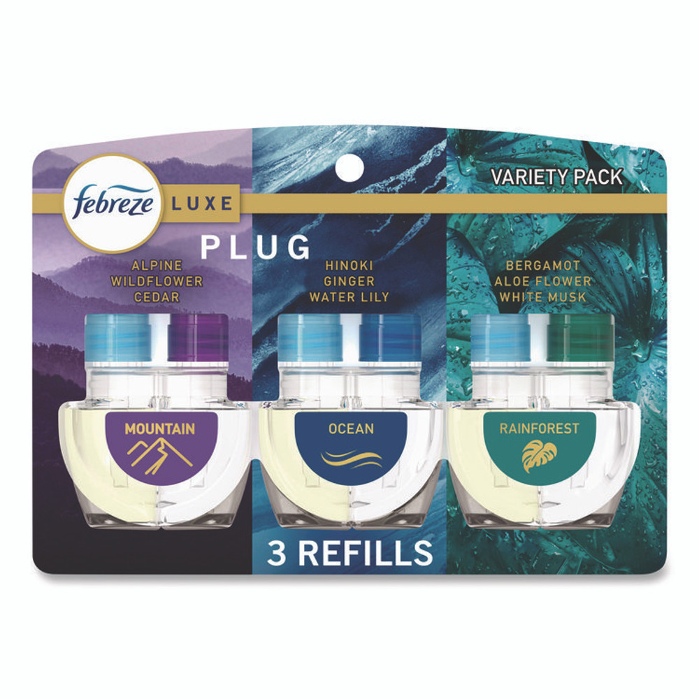 PROCTER & GAMBLE Febreze® 16249 PLUG Air Freshener Refills, Mountain/Ocean/Rainforest, 2.63 oz, 3/Pack, 6 Packs/Carton