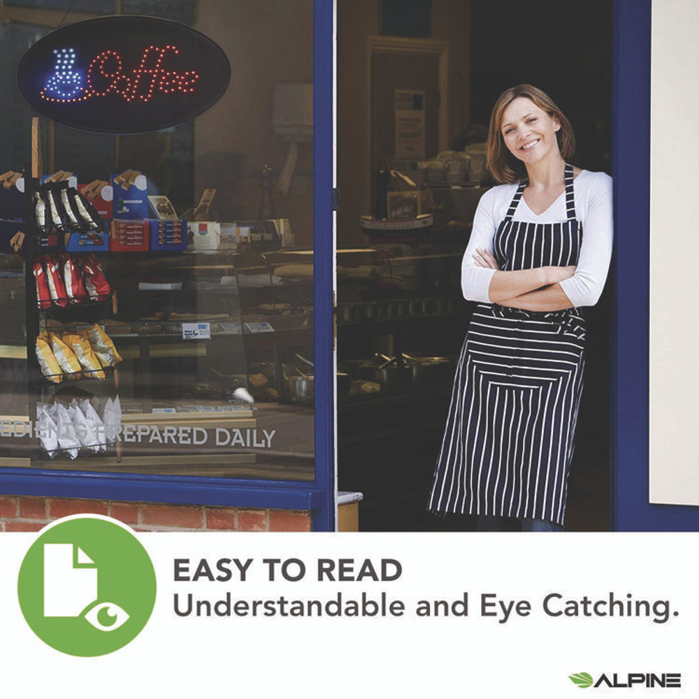 ALPINE INDUSTRIES ALP49705 LED Oval Coffee Sign, 23 x 14, Black Frame, Blue/Red Graphics