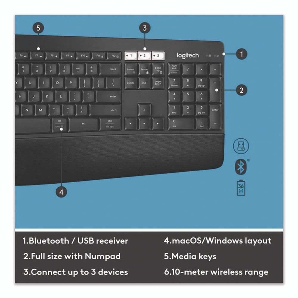 LOGITECH, INC. 920008219 MK850 Performance Wireless Keyboard and Mouse Combo, 2.4 GHz Frequency/33 ft Wireless Range, Black