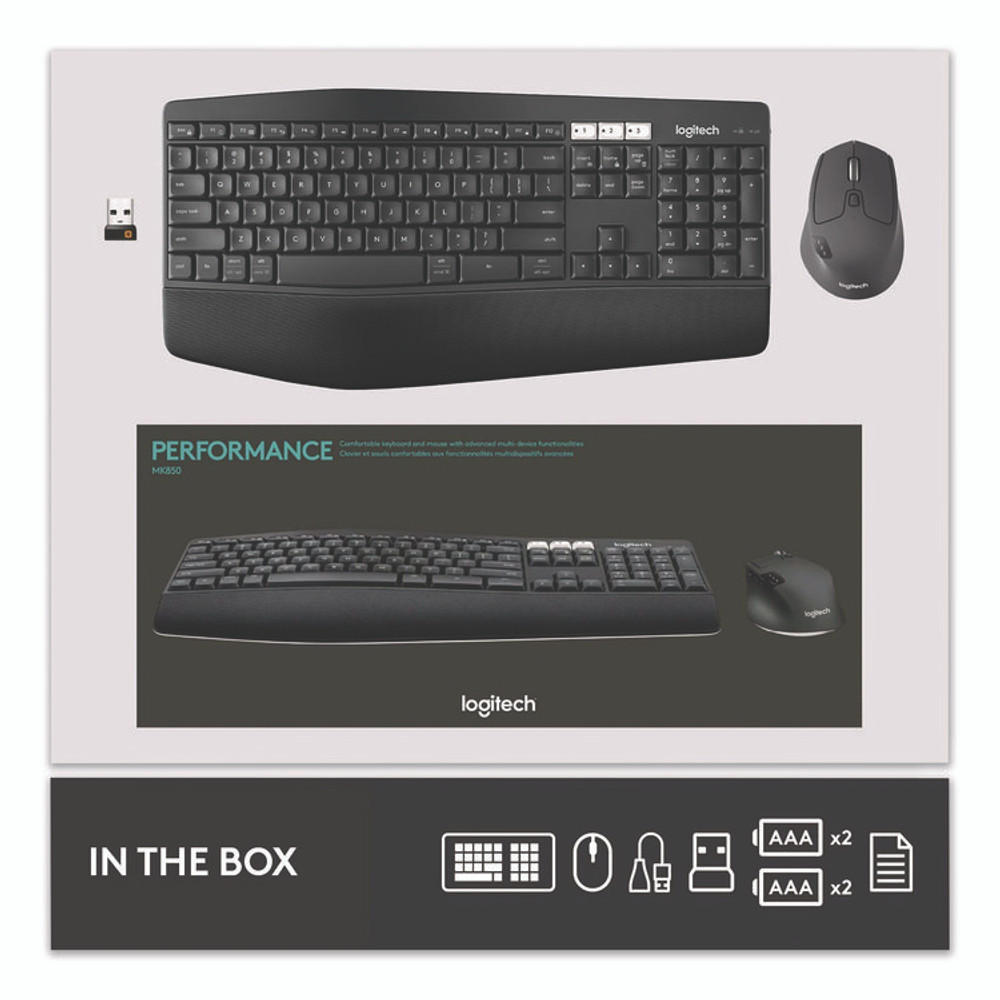 LOGITECH, INC. 920008219 MK850 Performance Wireless Keyboard and Mouse Combo, 2.4 GHz Frequency/33 ft Wireless Range, Black