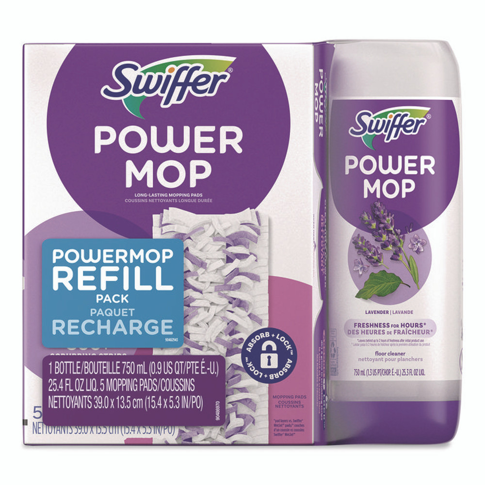 PROCTER & GAMBLE Swiffer® 09117EA PowerMop Cleaning Solution and Pads Refill Pack, Lavender, 25.3 oz Bottle and 5 Pads/Pack