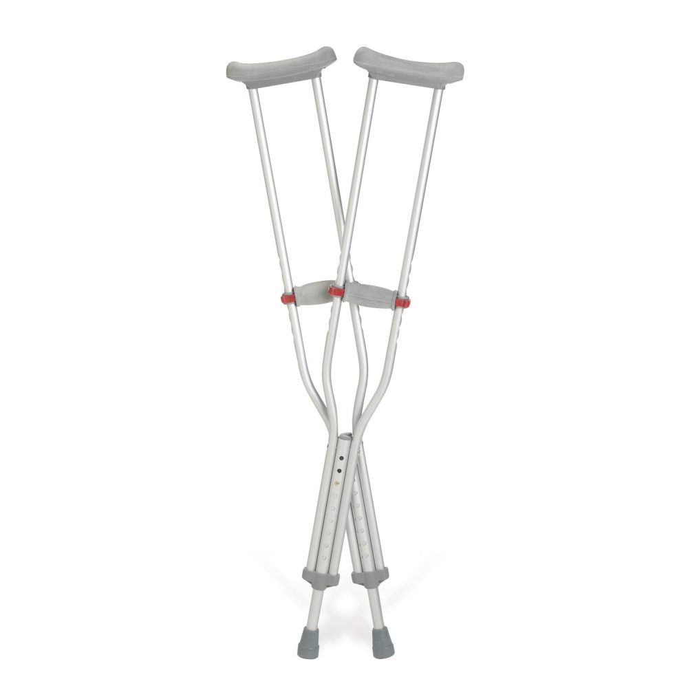 MEDLINE INDUSTRIES, INC. G90-214-8 Medline Red Dot Aluminum Crutches, Fits Users 5ft10in - 6ft6in, Stainless Steel, Pack Of 8 Pairs
