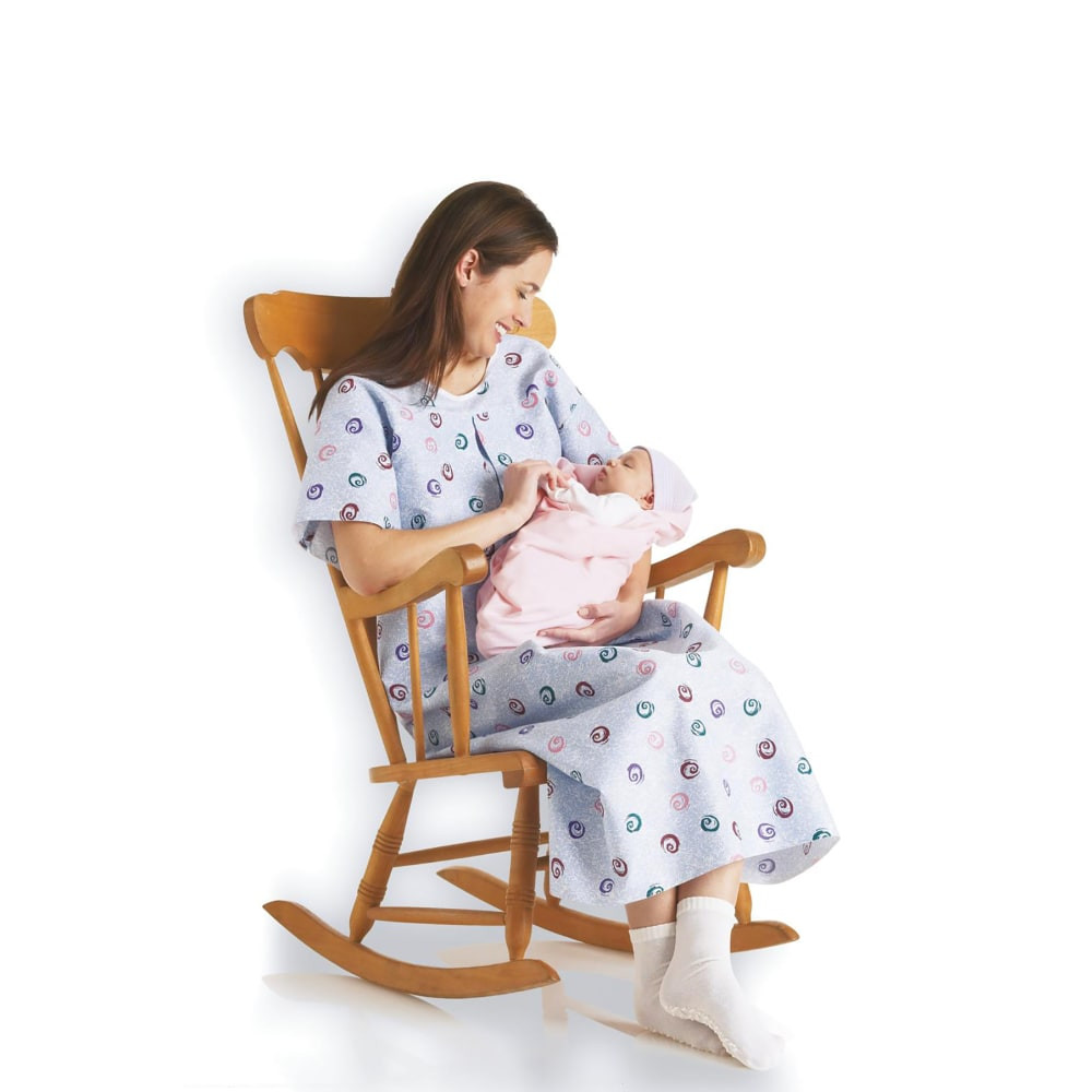MEDLINE INDUSTRIES, INC. MDTSG5ITSSWR Medline Mothers IV Gowns, 71in, Blue/Swirls, Pack Of 12
