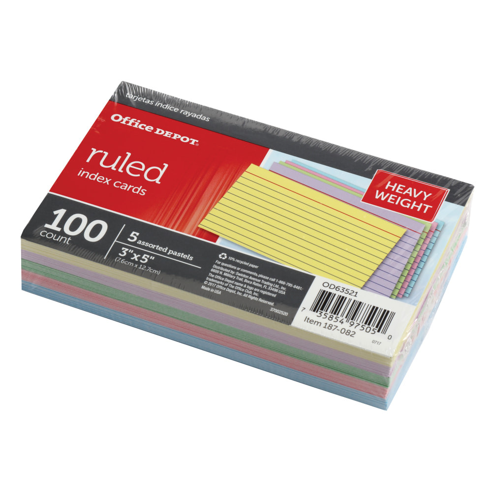 Index cards can be used to reinforce facts or definitions, help you give a speech and much more. These heavy-weight cards are ruled, allowing you to keep items separated and organized.  Made of heavy-weight paper for durability.  Ruled for structured note taking.  Great for presentations or flash cards.
