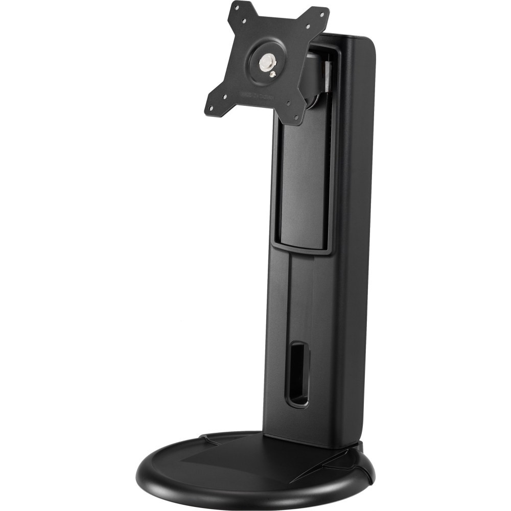 This product uses the classic stand structure base as opposed to clamp or pole/grommet style mounts  14.76in maximum height from the desk to the center of the mounting head  Supports VESA certified monitors 75x75 and 100x100  360 monitor rotation (landscape, portrait, or anything in-between)  20 tilt up 5 tilt down  Single flat panel monitor stand supports one 27in monitor with a maximum  weight of 17.6 lbs
