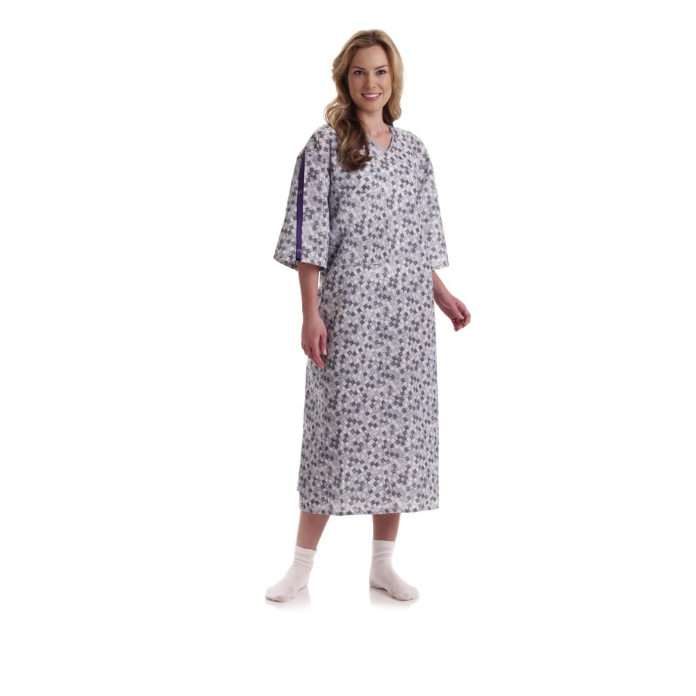 MEDLINE INDUSTRIES, INC. MDTPG5ITSRTB Medline Royale Print Deluxe Cut IV Patient Gowns, Royale 2-Tone Blue, Pack Of 12