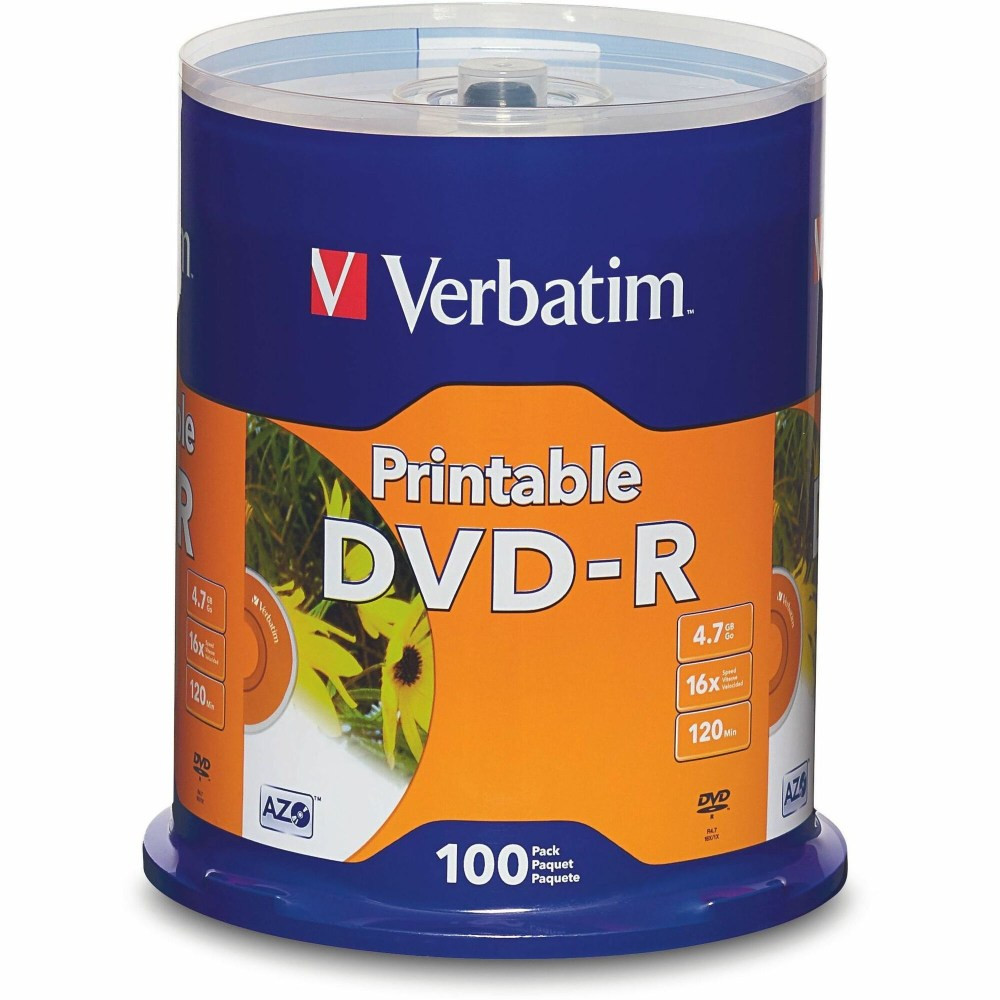 VERBATIM AMERICAS LLC 95153 Verbatim Inkjet Printable DVD-R Spindle, White, Pack Of 100