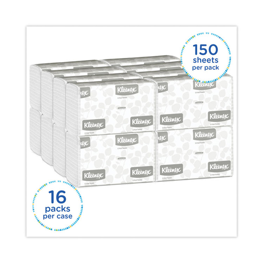 KIMBERLY-CLARK PROFESSIONAL Kleenex® 01500 C-Fold Paper Towels, 1-Ply, 10.13 x 13.15, White, 150/Pack, 16 Packs/Carton