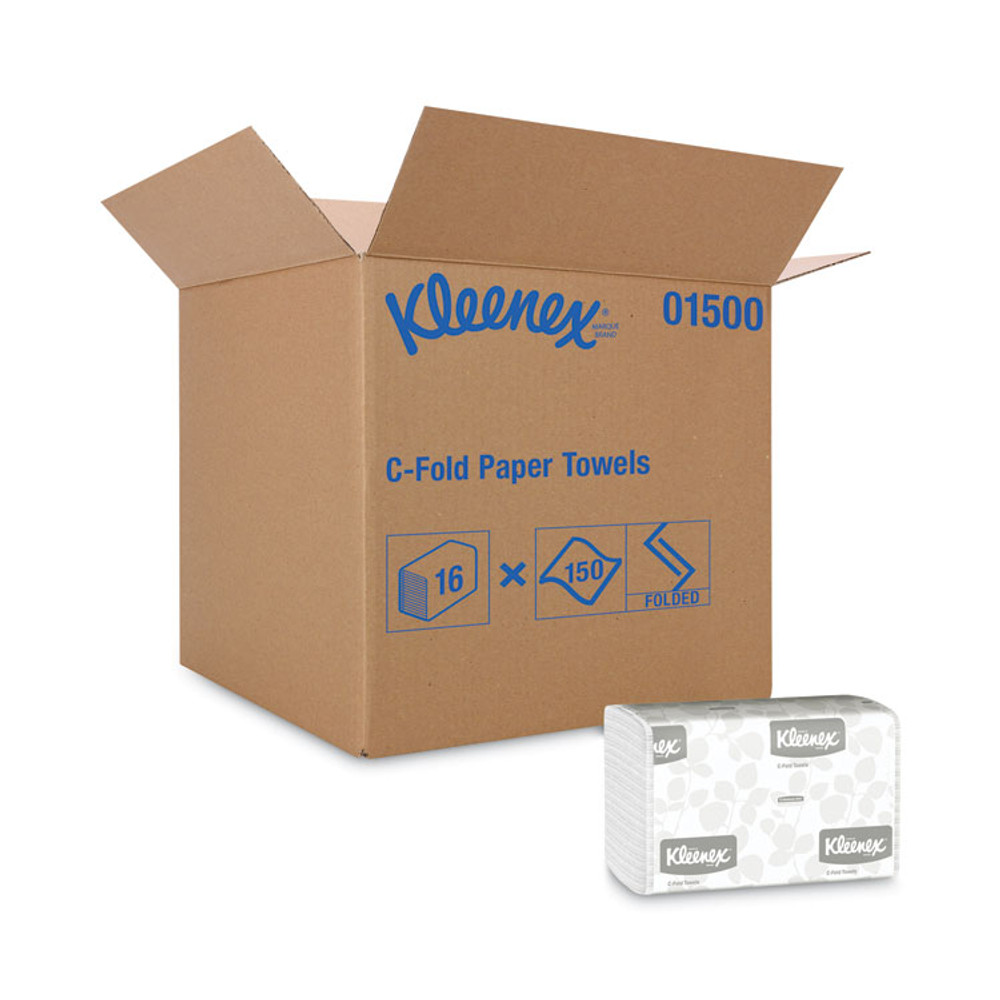 KIMBERLY-CLARK PROFESSIONAL Kleenex® 01500 C-Fold Paper Towels, 1-Ply, 10.13 x 13.15, White, 150/Pack, 16 Packs/Carton