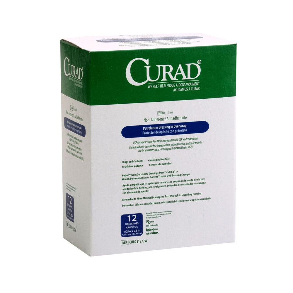 MEDLINE INDUSTRIES, INC. CUR251272W CURAD Sterile Overwrap Petrolatum Gauze, 1/2in x 72in, White, Pack Of 72