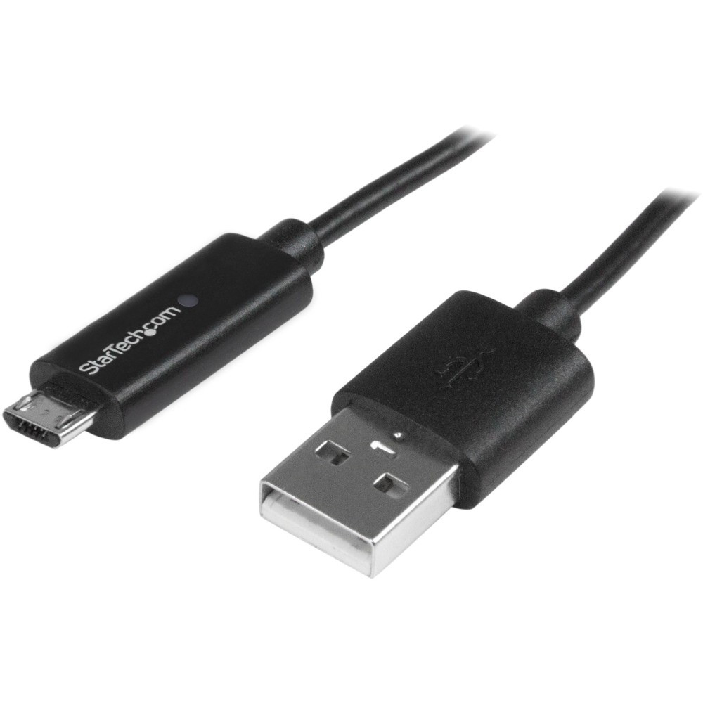 STARTECH.COM USBAUBL1M  1m 3ft Micro-USB Cable with LED Charging Light - M/M - USB to Micro USB Cable - First End: 1 x Type A Male USB - Second End: 1 x Type B Male Micro USB - 60 MB/s - Shielding - Nickel Plated Connector - Black