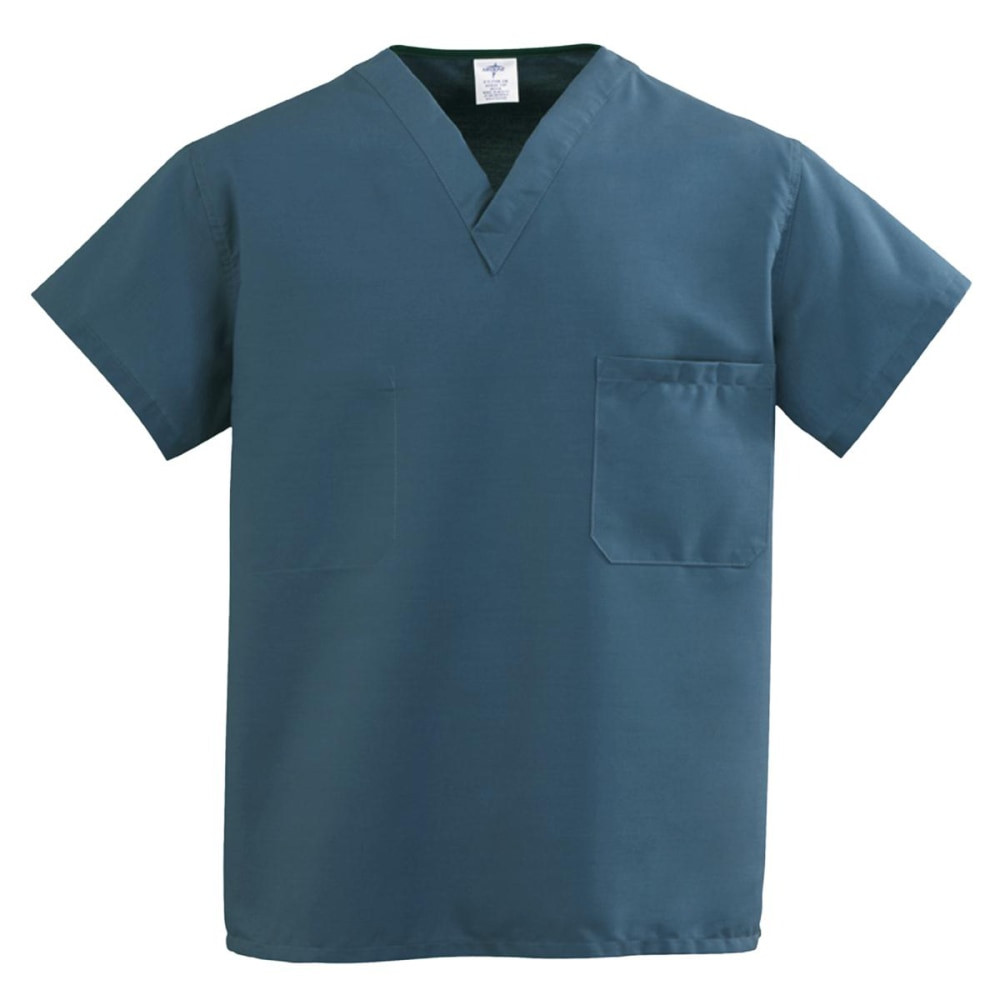 MEDLINE INDUSTRIES, INC. 910JCB4XL-CM Medline ComfortEase Unisex 1-Pocket Reversible Scrub Top, 4X, Caribbean Blue