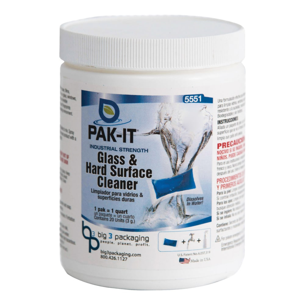 BIG 3 PACKAGING, LLC 55512012 Big 3 Packaging PAK-IT Glass/Hard Surface Cleaner, Breeze Scent, Pack Of 20