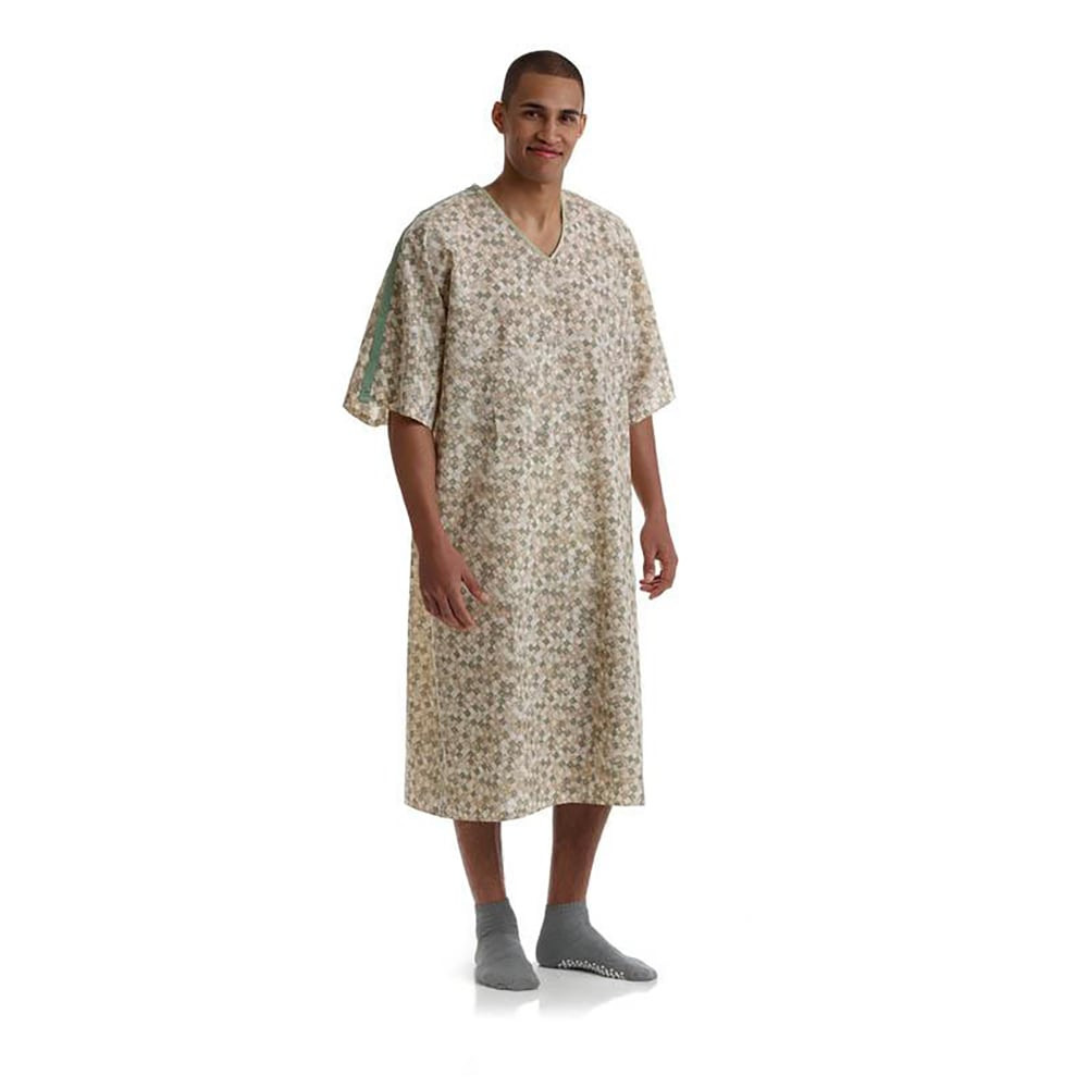 MEDLINE INDUSTRIES, INC. MDTPG7ITSRSB Medline PerforMAX IV Patient Gowns, Royale Sage/Beige, Pack Of 12