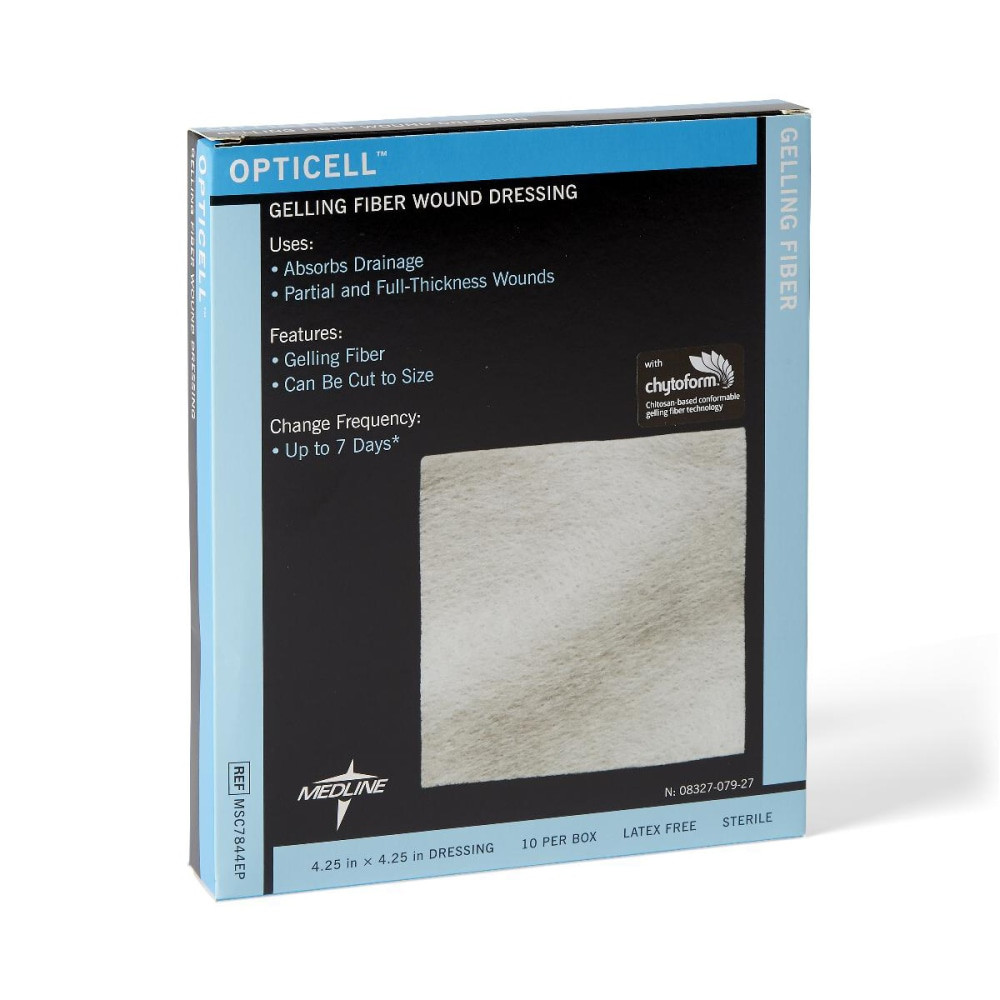MEDLINE INDUSTRIES, INC. MSC7844EPZ Medline Opticell Gelling Fiber Wound Dressings, 4 1/4in x 4 1/4in, White, Pack Of 10