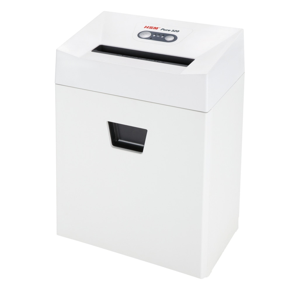 Protect your information with this Pure 320 19 sheet shredder, which transforms documents, CDs and DVDs into small strips for secure disposal. The inspection window with a level indicator makes it easy to see when its time to empty the wastebasket.  Strip-cut shredder slices through CDs/DVDs and paper with ease.  Removable 6.6-gallon wastebasket reduces the need for constant emptying and features a window for simple viewing. Separate collection bag makes it easy to sort and dispose of shredded materials.  Shreds 16 to 18 sheets at once to accommodate large jobs.  Cross-cut shredding mechanism provides reliable security.  Small 1/4in strips guard against identification to help protect sensitive information.  9in throat width accepts letter- or legal-size documents.  Sturdy steel cutting rollers provide durability.  Safety mechanism provides added protection when it senses pressure.  Automatic start/stop capability allows fast, easy use. Overload technology protects against paper jams.  Quiet design lets you shred without disrupting your coworkers.  Standby mode minimizes power consumption to help conserve energy.  Backed by the manufacturers limited lifetime (rollers) and 2-year limited warranties.