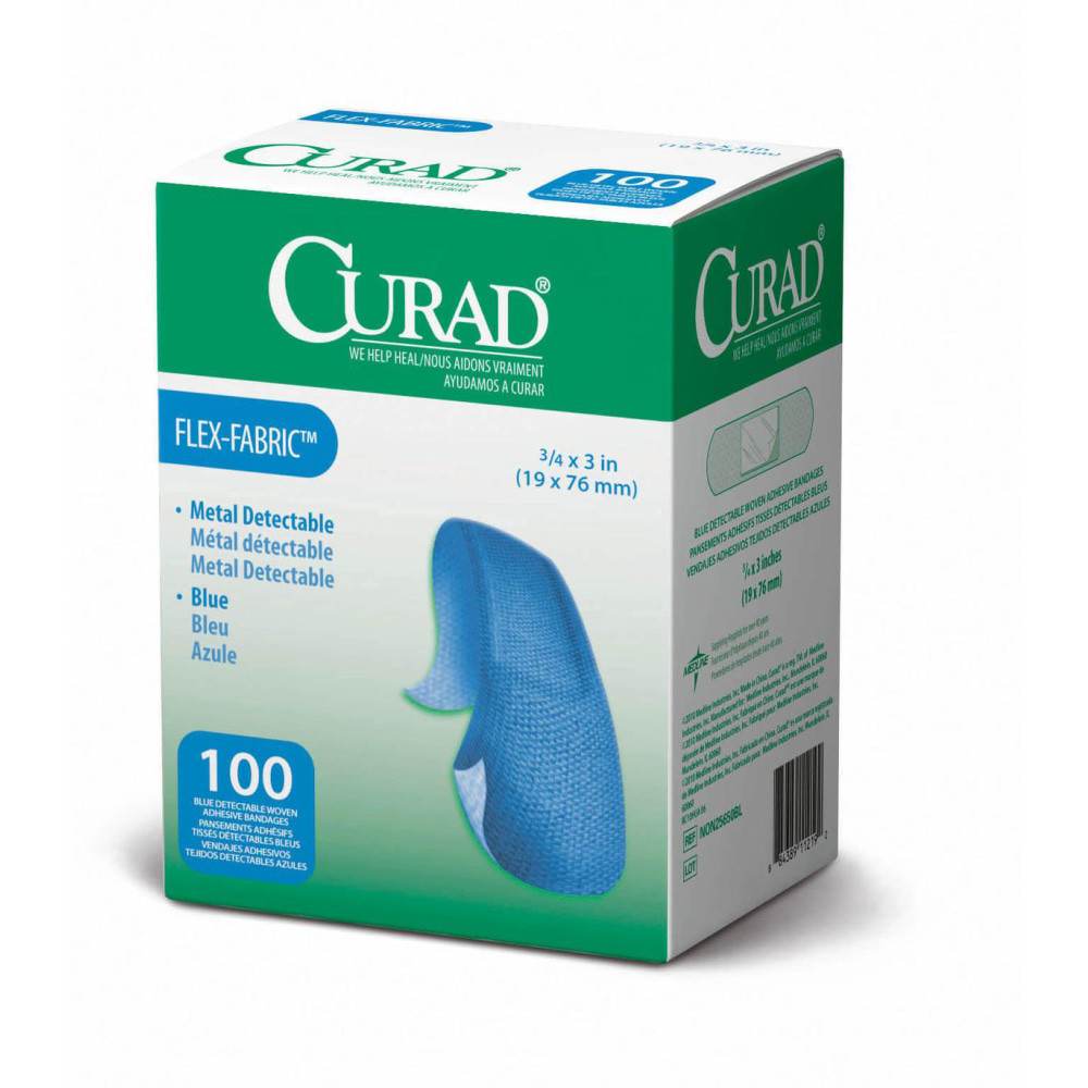 MEDLINE INDUSTRIES, INC. NON25650BL CURAD Food Service Adhesive Bandages, 3/4in x 3in, Blue, Pack Of 1,200