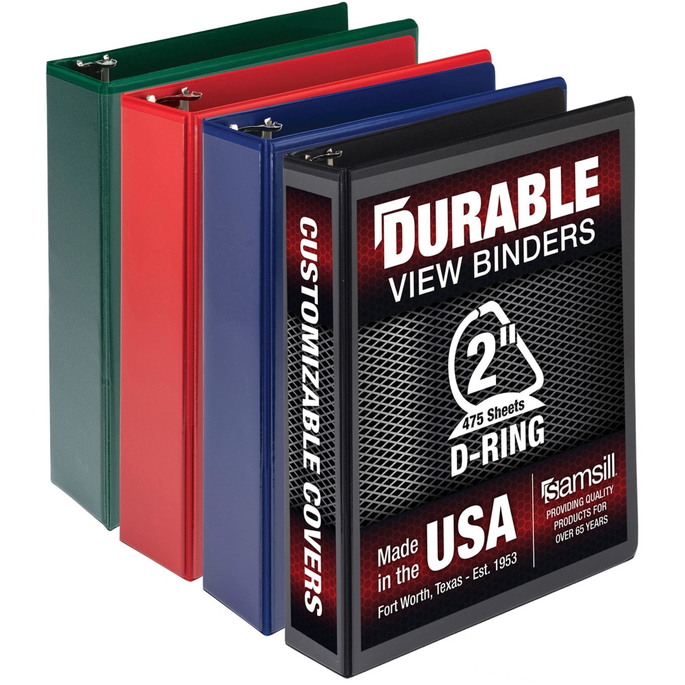 SAMSILL CORP MP46468 Samsill Durable 2 Inch Binder, , D Ring Customizable Clear View Binder, Basic Assortment, 4 Pack, Each Holds 475 Pages (MP46468) - 2in Binder Capacity - Letter - 8 1/2in x 11in Sheet Size - 475 Sheet Capacity - 2in Ring - 3 x D-R