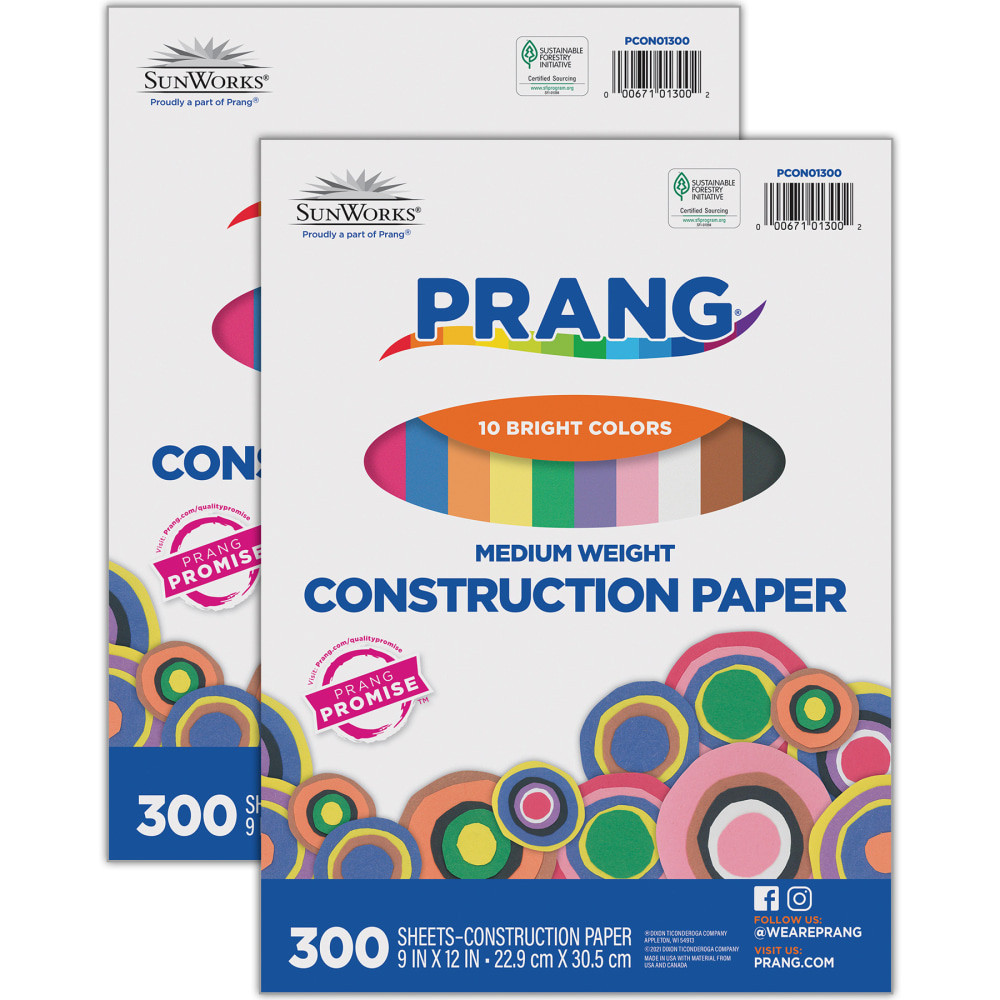 EDUCATORS RESOURCE DIX01300-2 Prang Construction Paper, Medium Weight, 9in x 12in, 10 Assorted Colors, 300 Sheets Per Pack, Set Of 2 Packs
