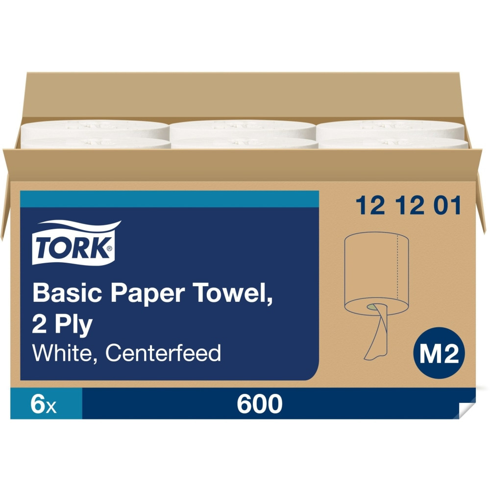 SCA TISSUE N.A. 121201 Tork Basic Center Feed Paper Wiper White M2, High Absorbency, 6 x 600 Sheets, 121201