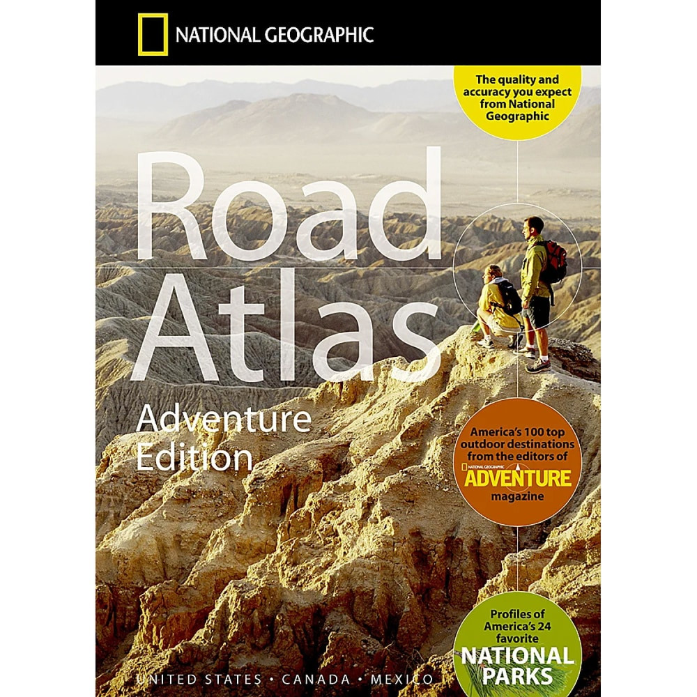 National Geographics Road Atlas: Adventure Edition, is the ideal companion for the next time you hit the road. Includes up-to-date road maps for all 50 U.S. States, plus Canada, Mexico, and Puerto Rico.  Setting this atlas apart from all other road atlases are the inclusion of detailed maps and guidebook-like recommendations on the top 100 destinations for adventure, plus the top 24 most visited National Parks.  Includes up-to-date road maps for all 50 U.S. States, plus Canada, Mexico, and Puerto Rico. Major cities and metropolitan areas are shown in detail with inset maps that include popular attractions, infrastructure and points-of-interest.  An additional resources section provides contact information for local tourism offices, plus a place name index to help easily locate a specific city.  The Road Atlas: Adventure Edition is printed in the United States and features a heavy duty spiral binding and Travel Tough tear-resistant cover for durability and lay-flat reading.  Measures 11in x 15in.