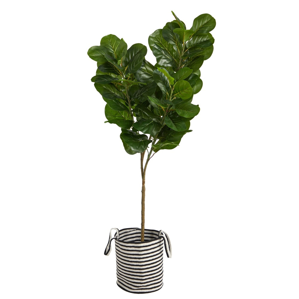 NEARLY NATURAL INC. T2916 Nearly Natural Fiddle Leaf Fig 72inH Artificial Tree With Handmade Planter, 72inH x 11inW x 11inD, Green/Black and White