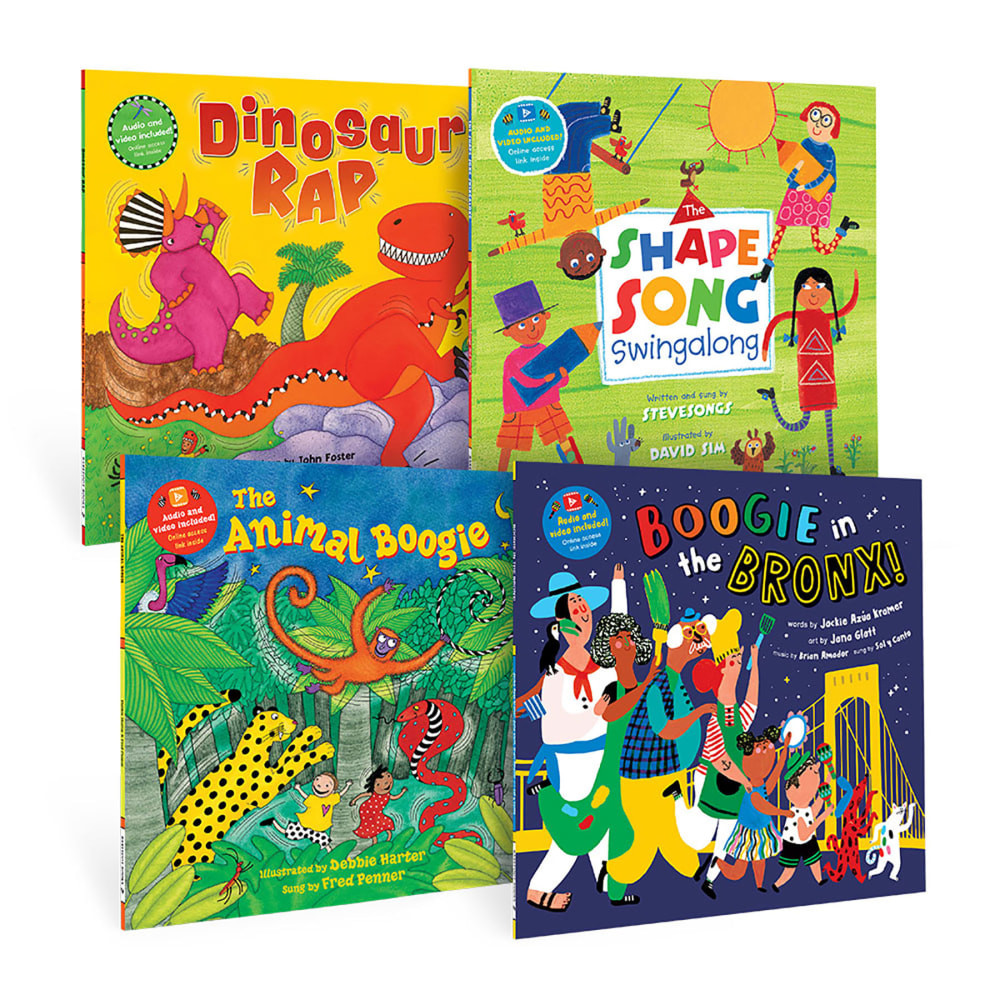 Young students can begin to learn about global awareness, STEM, animals and more with the Barefoot Books PreK Boogie Time Singalongs Book Bundle. The lyrical words and fun music are designed to keep kids engaged while learning. To provide further simulation for young learners, each title includes a QR code to access online audio and animations.  Sing, dance and learn with themes of global awareness, STEM, animals and more.  Titles included are Boogie in the Bronx! (9798888590010), The Animal Boogie (9781646864898), Dinosaur Rap (9781646864492) and Shape Song Swingalong (9781646865901).  Each book includes a QR code to access online audio and animation for engaged learning.  Information at the back of each book dives deeper into the concepts covered.