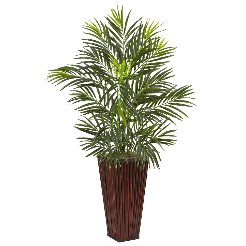 NEARLY NATURAL INC. 6968 Nearly Natural 41inH Areca Artificial Palm With Bamboo Planter, 41inH x 24inW x 24inD, Brown/Green