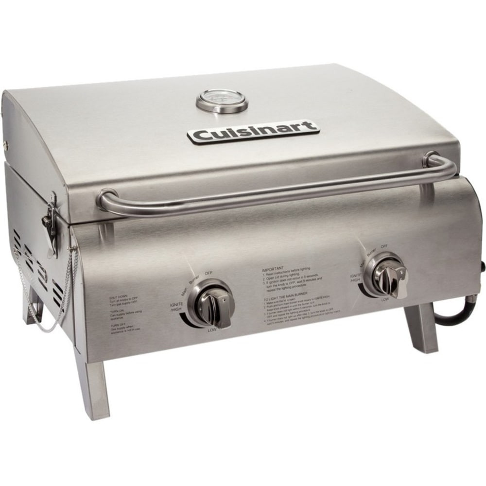 JORDAN KAHN CO CGG-306 Cuisinart Chefs Style Stainless Tabletop Grill - 2 Sq. ft. Cooking Area - 2 Cooking Elements - 2930.71 W - Propane - Tabletop - Outdoor - Silver