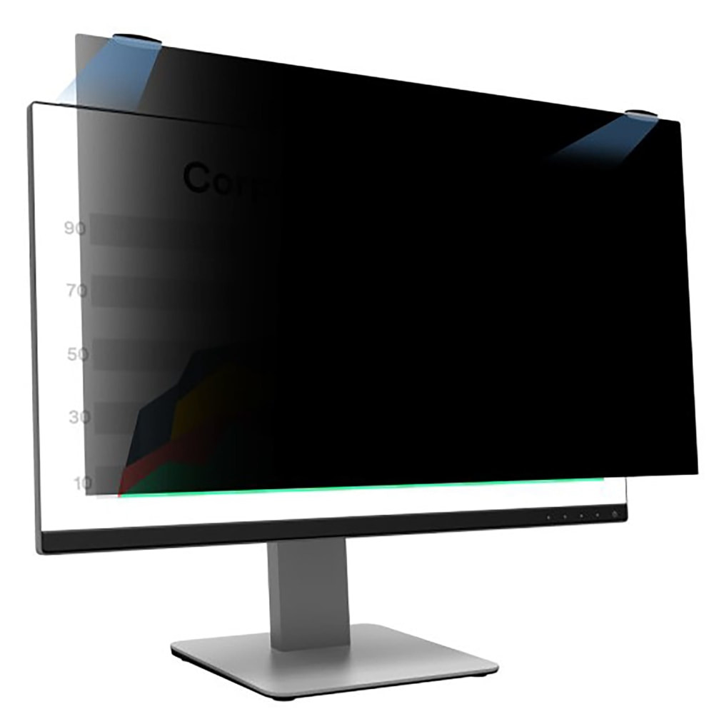 3M Black Privacy Filters for monitors provide world-class "black out" privacy from side views outside the 60-degree viewing angle, while creating an excellent, high-resolution viewing experience. Designed for full screen monitors with flat glass displays and reversible between a glossy side and a glare-reducing matte side that helps reduce reflections and hide fingerprints, so you can enjoy pristine image clarity. The advanced microlouver technology creates an excellent, high-resolution viewing experience.  Effective "black out" privacy from side views outside the 60-degree viewing angle  3M COMPLY Magnetic Attach enables you to quick-click between world-class privacy and screen sharing thanks to ultra strong magnets that click the filter securely into place  Matte surface helps reduce glare and fingerprints  Helps reduce blue light, without distorting the natural color of your display.  Durable privacy filter that can withstand hundreds of cleanings