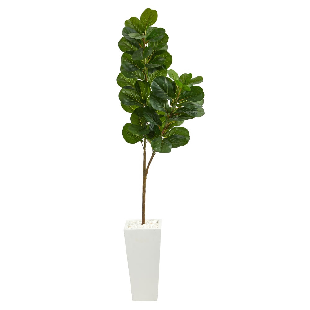 NEARLY NATURAL INC. T2499 Nearly Natural Fiddle Leaf Fig 72inH Artificial Tree With Tall Planter, 72inH x 21inW x 16inD, Green/White