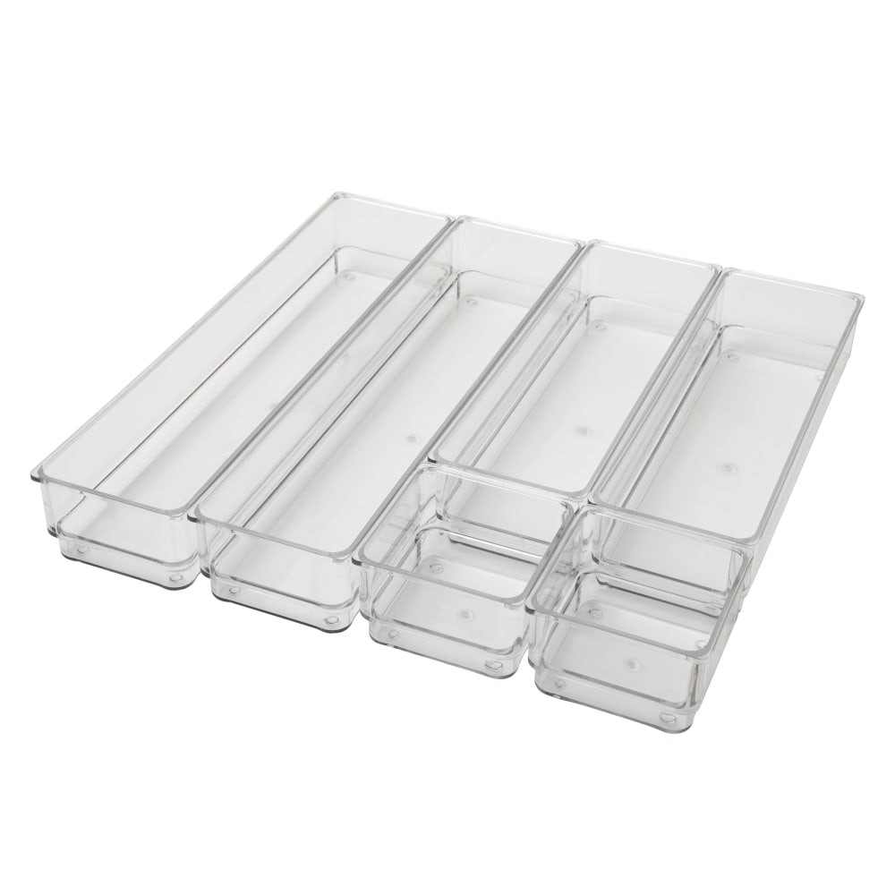 FLASH FURNITURE BEPB583466CGD Martha Stewart Miles Plastic Stackable Office Desk Drawer 6-Piece Organizer Set, Clear