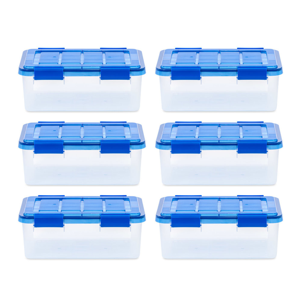 IRIS USA, INC. 500134 Iris Ultimate Weathertight Storage Boxes, 17-7/16inL x 16-3/16inW x 10-1/4inH, 16 Qt, Clear, Set Of 6 Boxes
