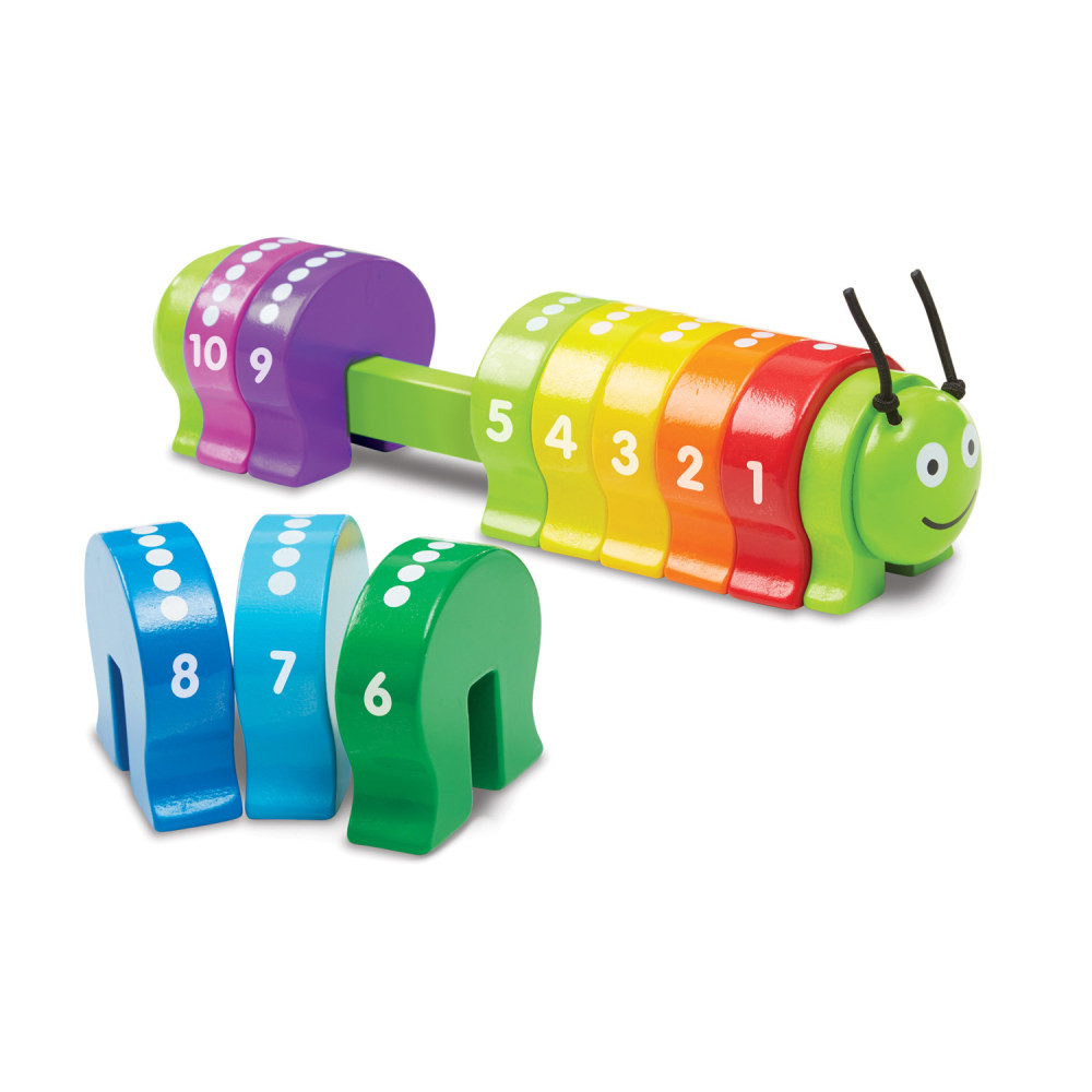 Kids will love counting and learning with this colorful caterpillar! This cheerful toy encourages number and color recognition while helping young learners develop fine motor skills and hand-eye coordination. The caterpillar features numbered and colored pegs that can be sorted in numerical order, making it a fun and educational toy for children ages 2 and up.  Encourages number and color recognition  Develops fine motor skills and hand-eye coordination  Sort pegs in numerical order  Sturdy wooden construction for long-lasting play  Ideal for beginning math problems and imaginative play  Perfect for children ages 2+