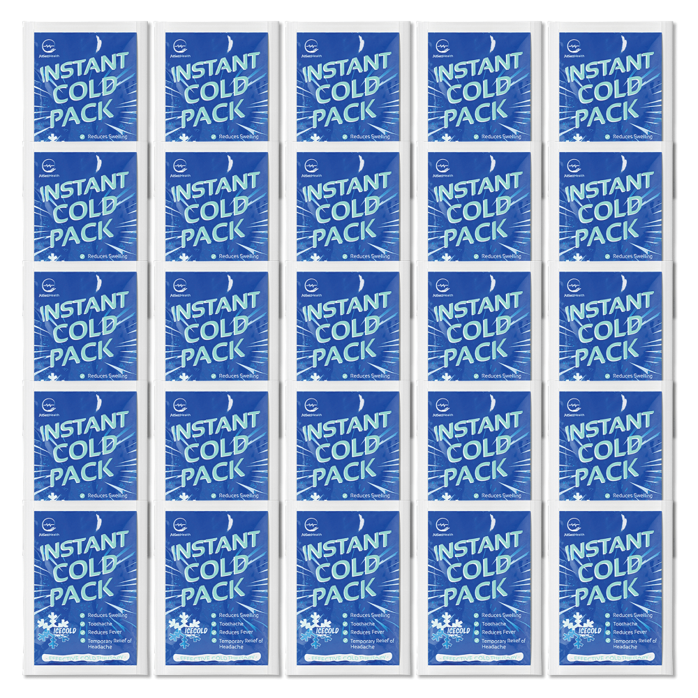 ALLSETT HEALTH(R) ASH1025 AllSett Health Instant Disposable Cold Packs, 6in x 4-1/2in, Blue, Pack Of 25 Cold Packs