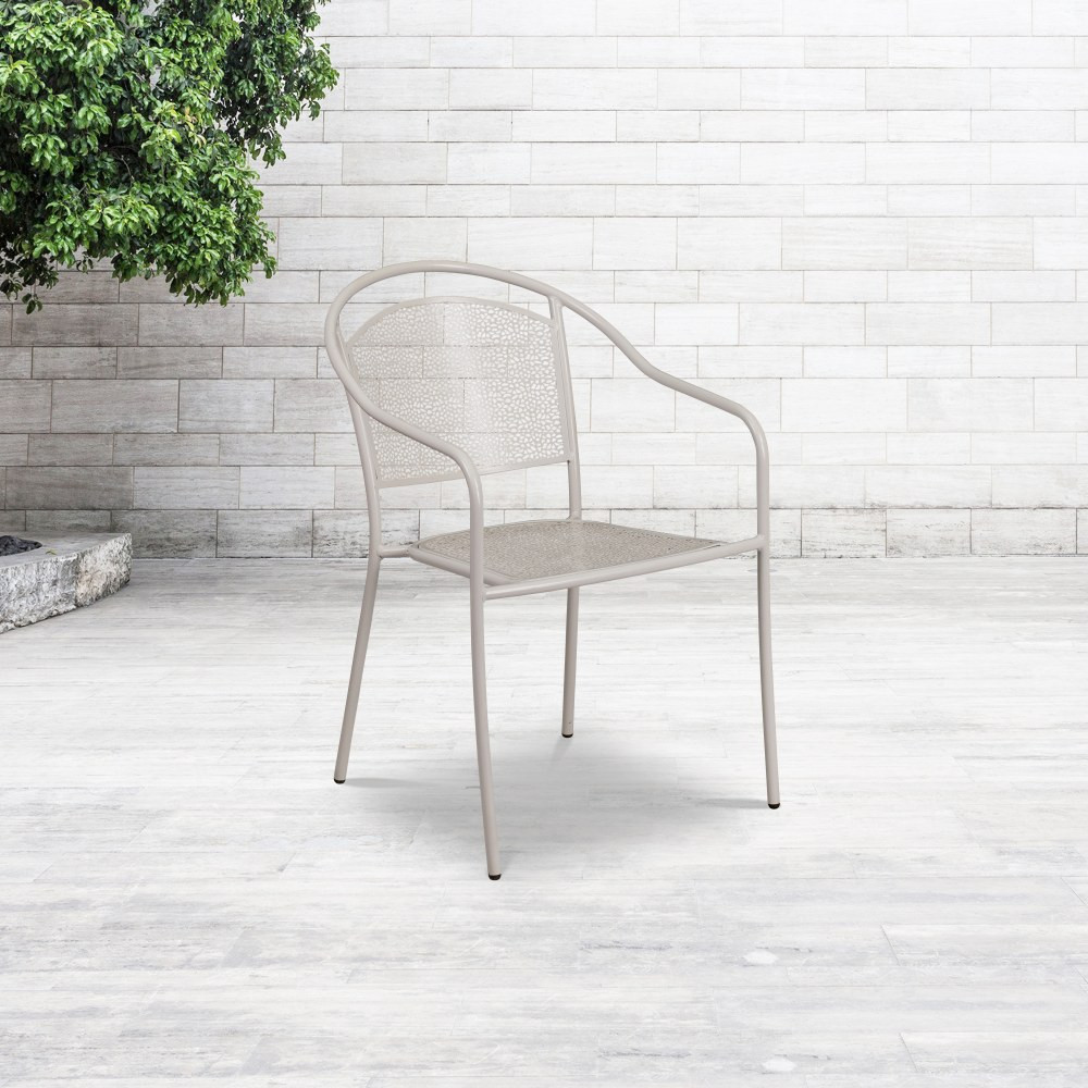 FLASH FURNITURE CO3SIL  Oia Indoor/Outdoor Steel Patio Armchair with Round Back, Light Gray