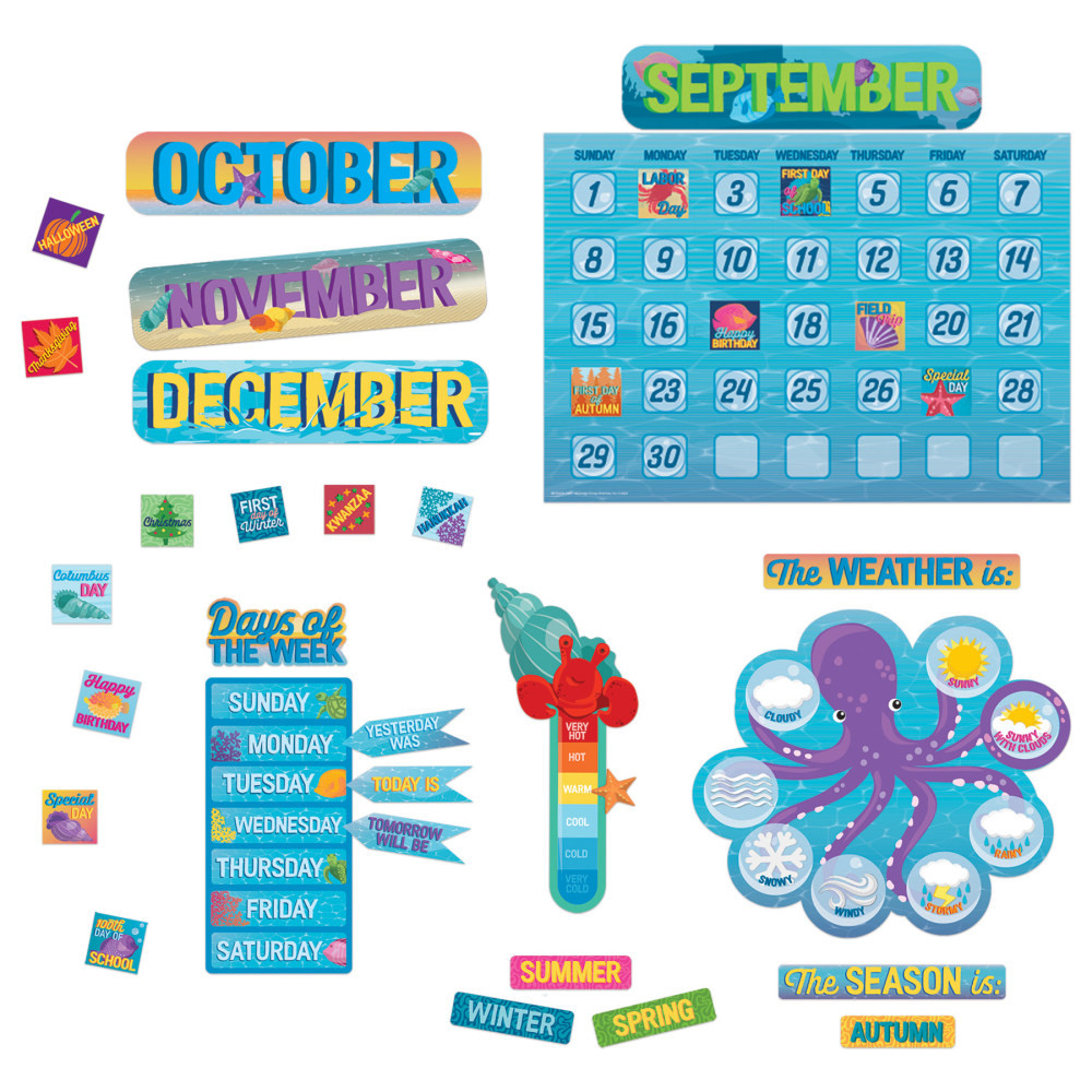 C R GIBSON EU-847845 Eureka Seas The Day Calendar Bulletin Board Set, Multicolor