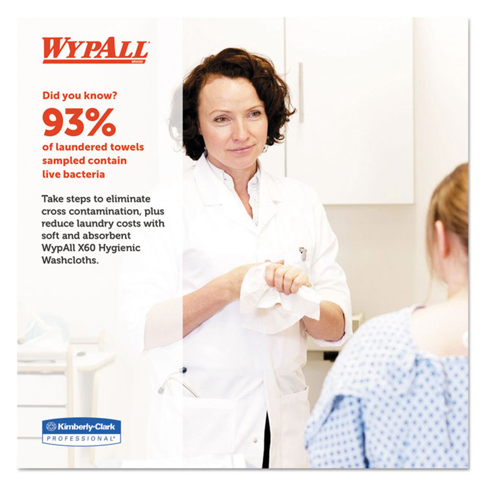 KIMBERLY-CLARK PROFESSIONAL WypAll® 41083 General Clean X60 Cloths, 1/4 Fold, 12.5 x 10, White, 70/Pack, 8 Packs/Carton