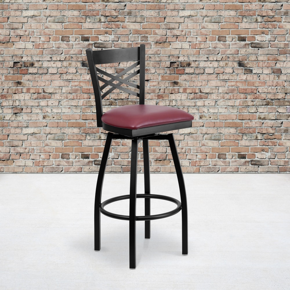 FLASH FURNITURE XU6F8BXSWVBGV  Metal/Vinyl Swivel Barstool With X Back, Burgundy/Black