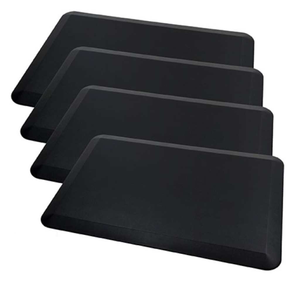 Work in a comfortable standing position with help from this mat. Minimizing body strains helps you stay more productive throughout the day and creates a more pleasant working environment.  Crush resistant 3/4in thick closed cell construction absorbs shock.Use to minimize muscle fatigue and lower back pain while working at a stand-up desk. Reduces fatigue and stress to the head, neck, back, knees, and feet.Chemical and UV resistant surface protects against cracking and fading.Molded, beveled edges resist curling over time.Nonslip, textured bottom remains firmly in place on both hard floors and carpets.Backed by the manufacturers 1-year limited warranty.